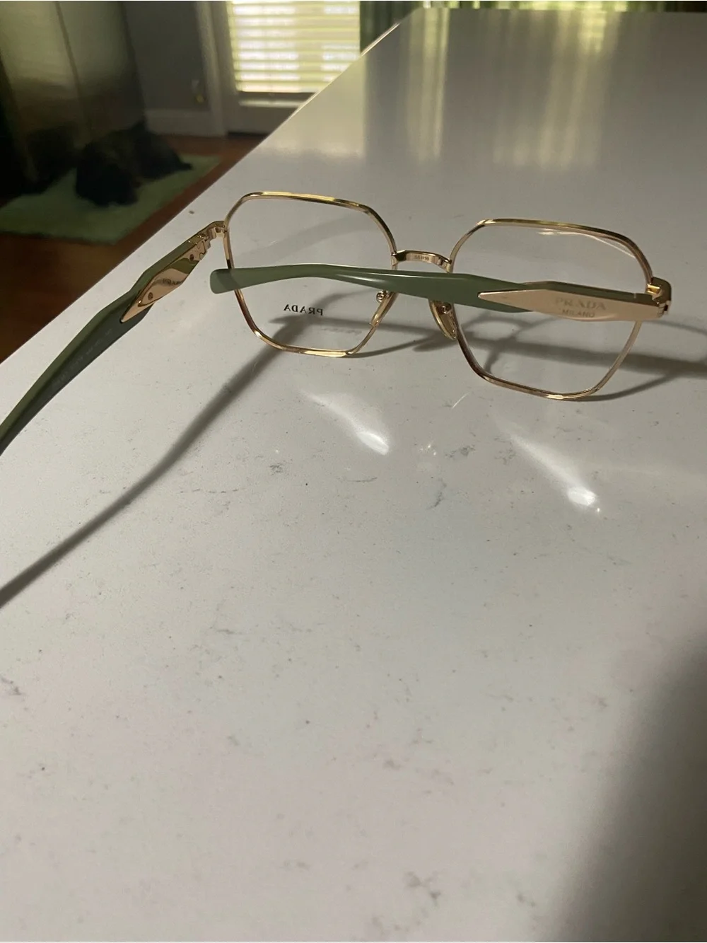 Prada Gold Hexagonal Metal Eyeglass Frames NWOT